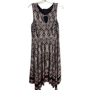Ivanka Trump Elegant Black and Coral Pink Patterned Dress